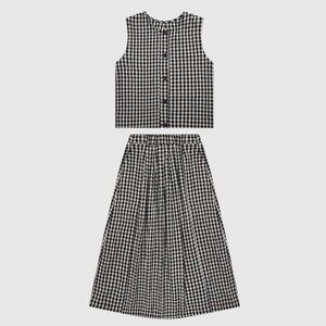 B.Sure Black And White Checkered Vest Skirt Retro Set
